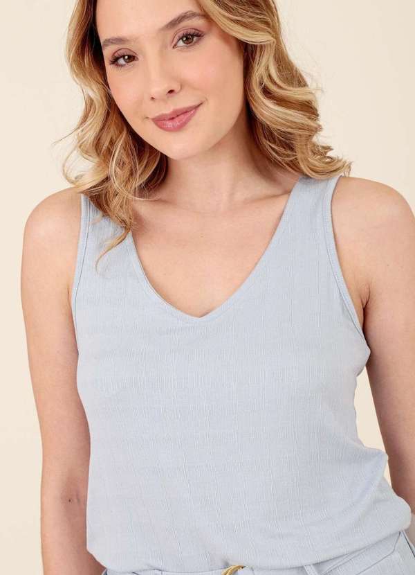 Pop Me - Blusa em Malha Texturizada sem Manga com Argola Azul 3