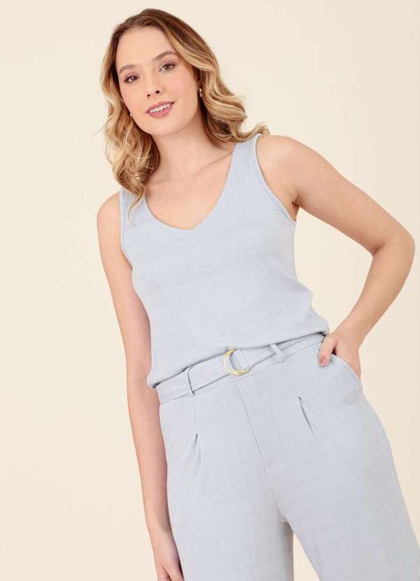 Pop Me - Blusa em Malha Texturizada sem Manga com Argola Azul 5
