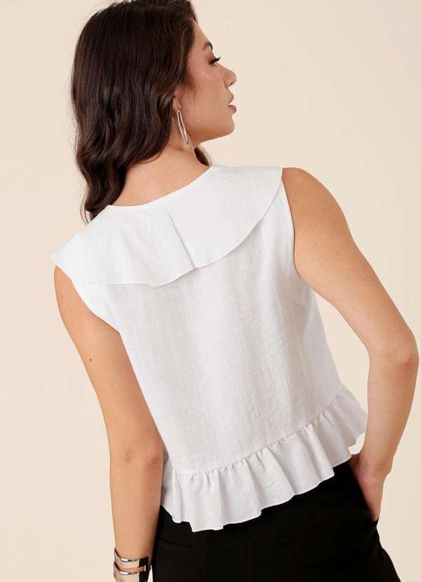 Pop Me - Blusa em Marrant Light sem Mangas com Babados Branco 2