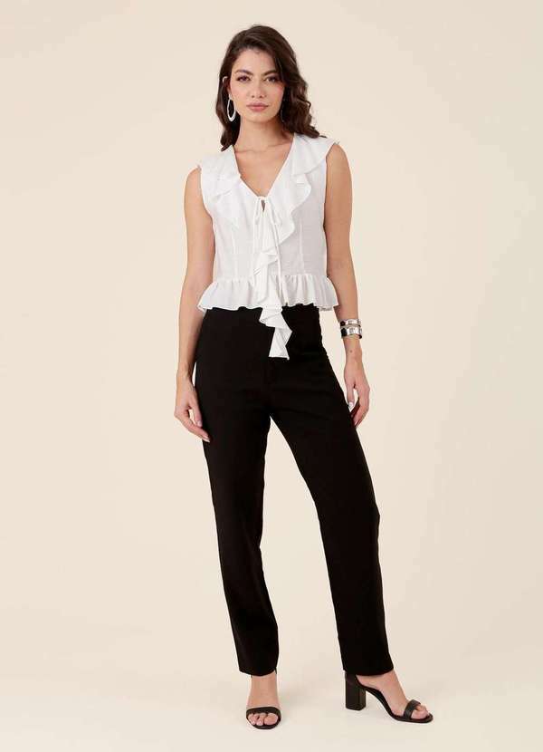 Pop Me - Blusa em Marrant Light sem Mangas com Babados Branco 3