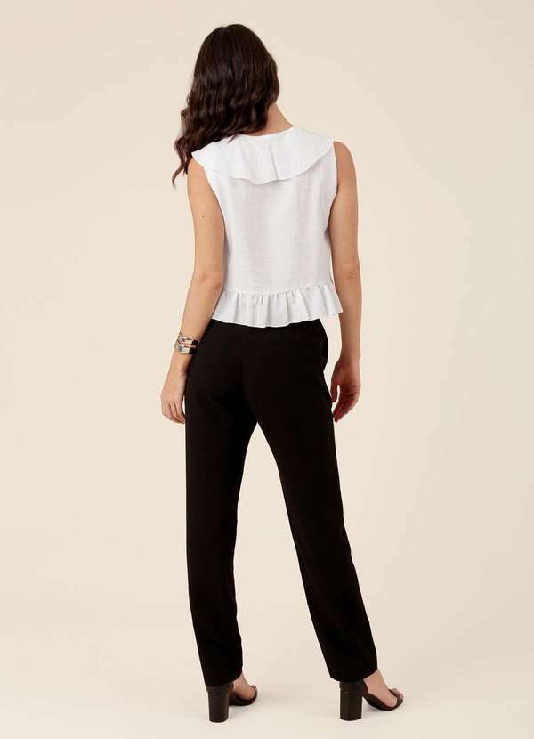 Pop Me - Blusa em Marrant Light sem Mangas com Babados Branco 4