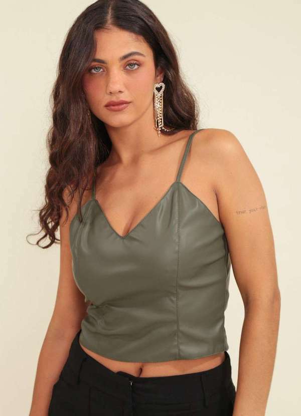Pop Me - Blusa em Pu com Alca e Lastex Costas Verde