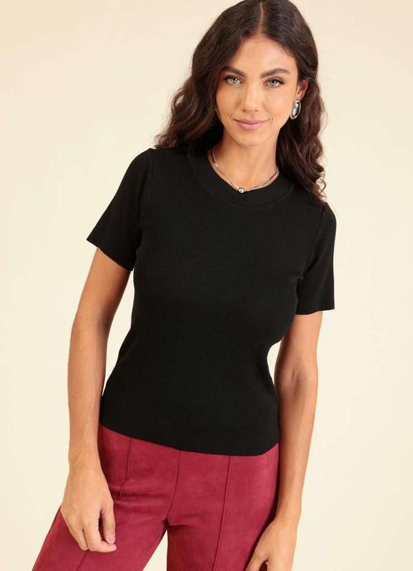 Pop Me - Blusa em Trico Manga Curta Preto