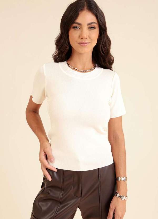 Pop Me - Blusa em Trico Manga Curta Branco 1