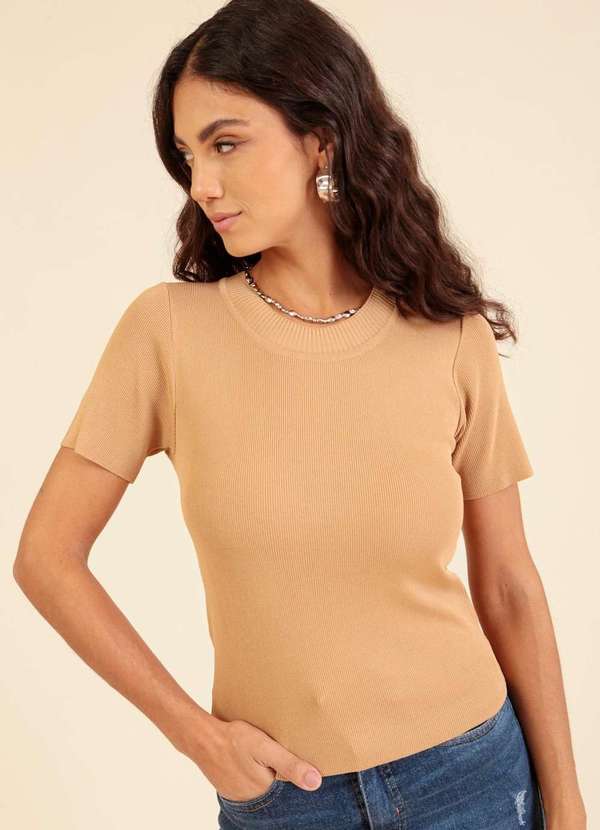 Pop Me - Blusa em Trico Manga Curta Bege