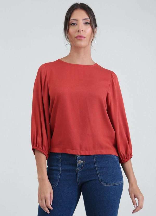 Pop Me - Blusa em Viscose Manga 7/8 com Elastico Marrom