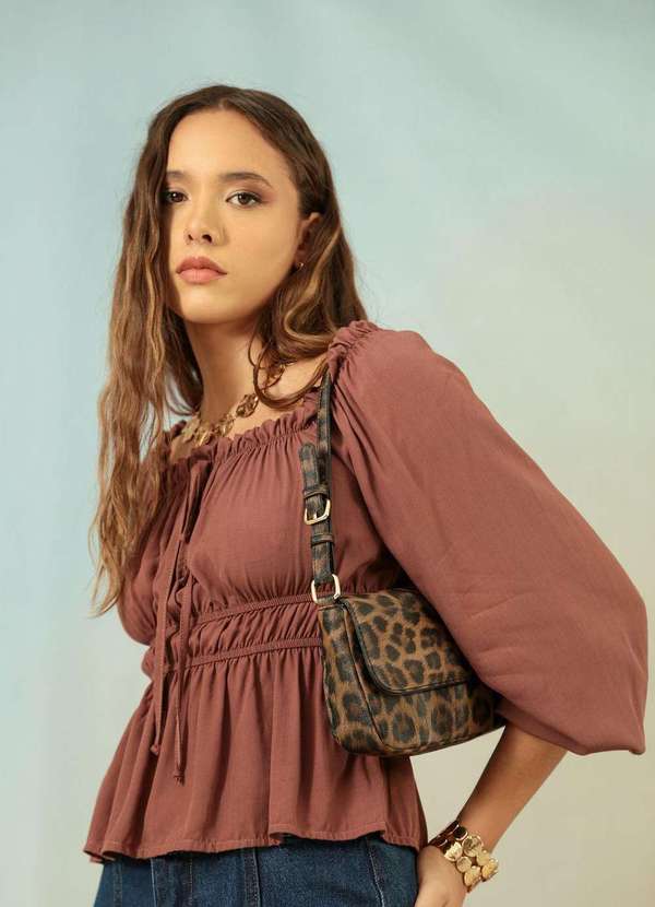 Pop Me - Blusa em Viscose Manga Longa Ombro a Ombro Marrom 3
