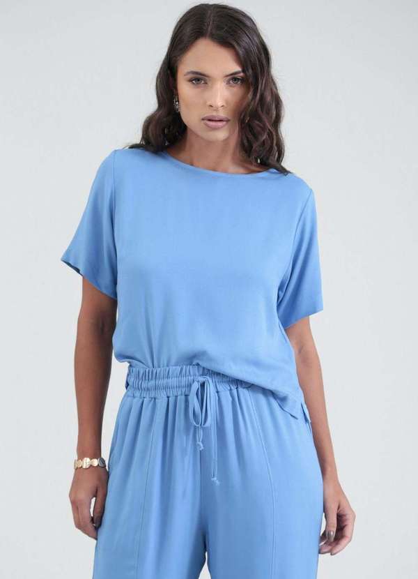 Pop Me - Blusa em Viscose Twill Manga Curta Azul