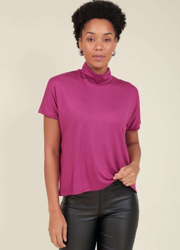 Pop Me - Blusa Malha com Gola Alta Manga Curta Rosa 3