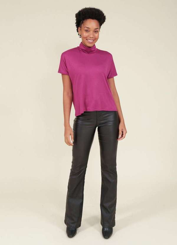 Pop Me - Blusa Malha com Gola Alta Manga Curta Rosa 4
