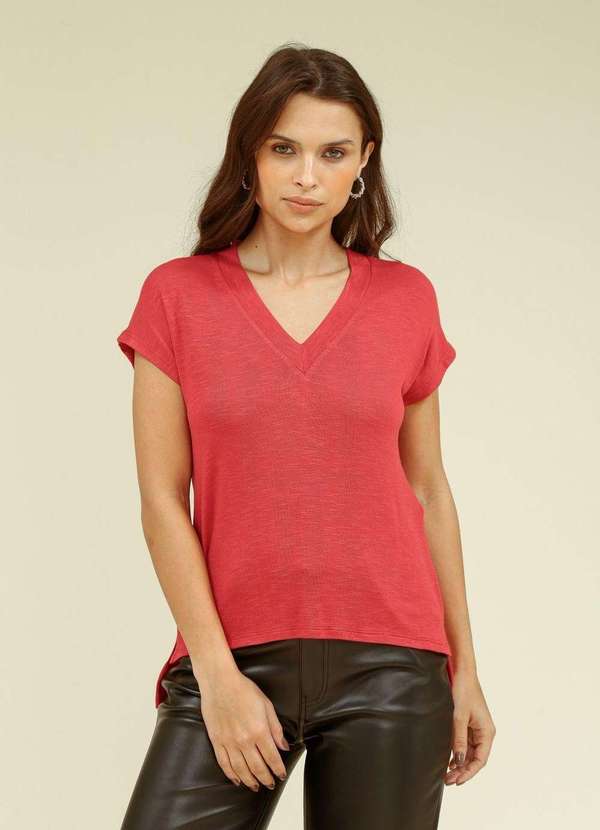 Pop Me - Blusa Malha Flame Decote V Vermelho
