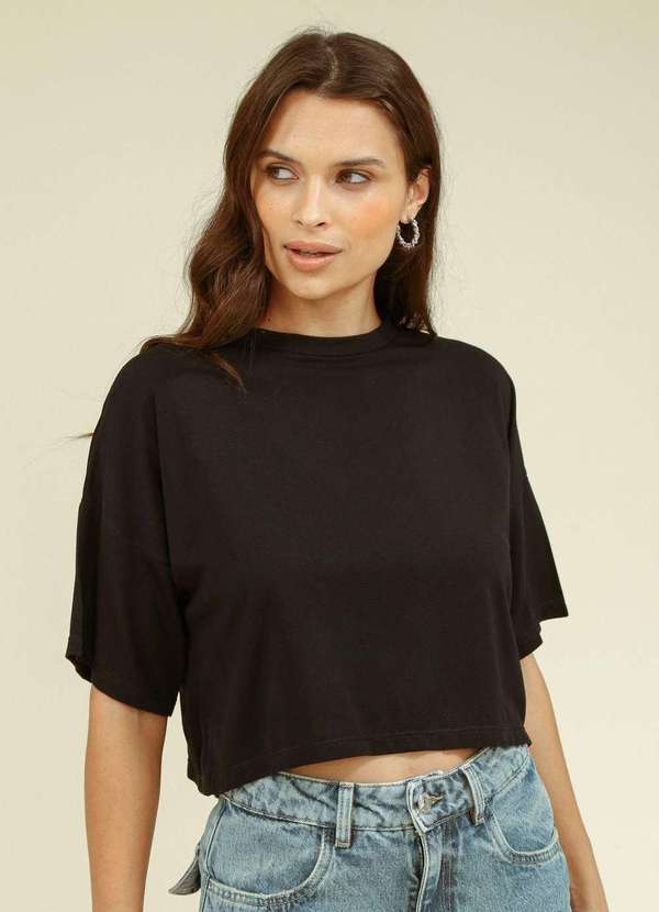 Pop Me - Blusa Malha Manga Curta Oversized Preto