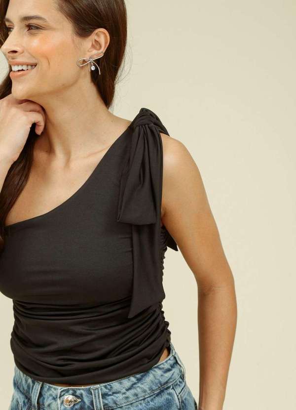Pop Me - Blusa Malha Ombro So Laco no Ombro Preto 3