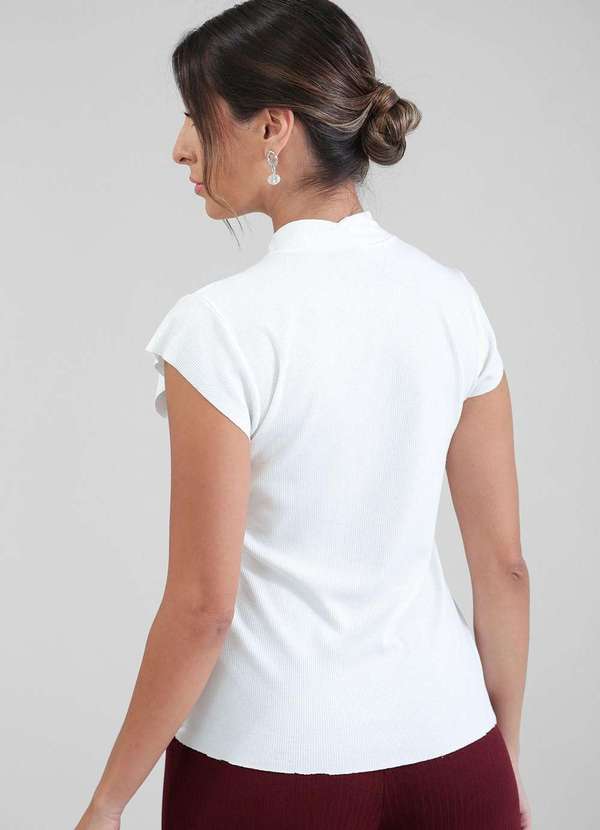 Pop Me - Blusa Manga Curta em Malha Canelada Gola Alta Branco 2