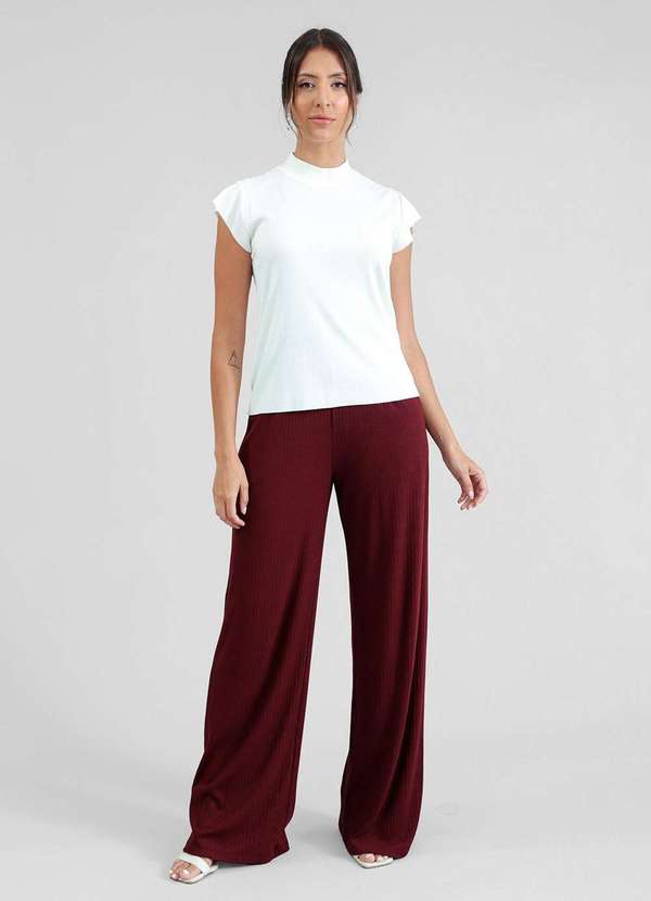 Pop Me - Blusa Manga Curta em Malha Canelada Gola Alta Branco 4