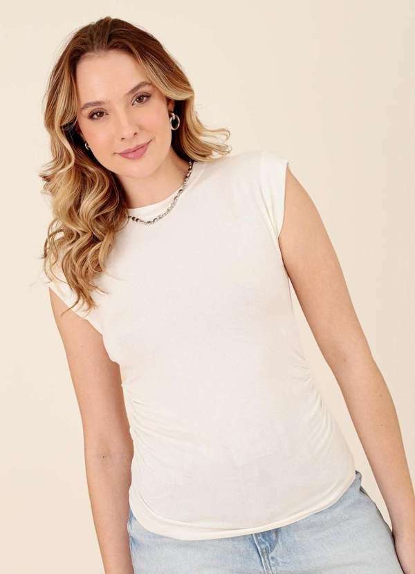 Pop Me - Blusa Muscle Tee em Malha Trico Franzido Lateral Branco