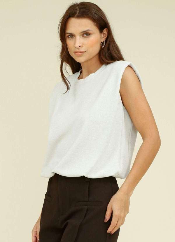 Pop Me - Blusa Muscle Tee Malha Lurex com Elastico Barra Prata