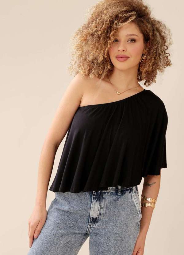 Pop Me - Blusa Ombro So com Babados em Malha Crepe Preto 3