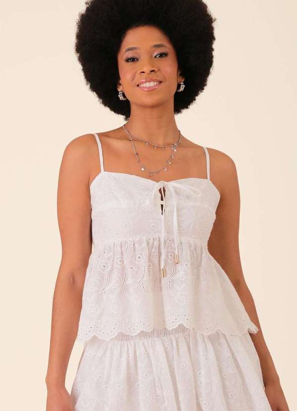 Pop Me - Blusa Peplum Alca em Laise com Babados Branco