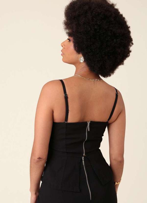 Pop Me - Blusa Peplum Alca Removivel  em Alfaiataria com Recorte Preto 2