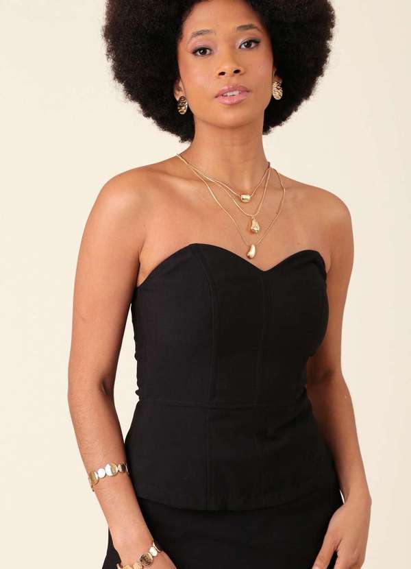 Pop Me - Blusa Peplum Alca Removivel  em Alfaiataria com Recorte Preto 4