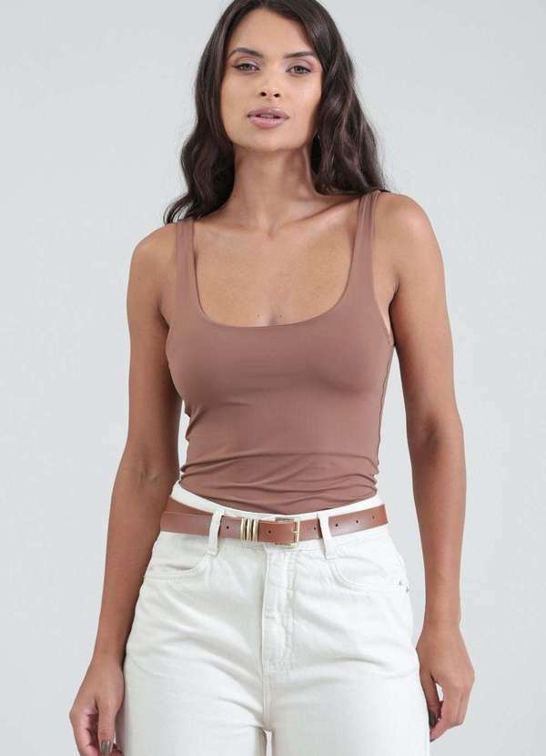 Pop Me - Blusa Regata Basica em Poliamida Bege