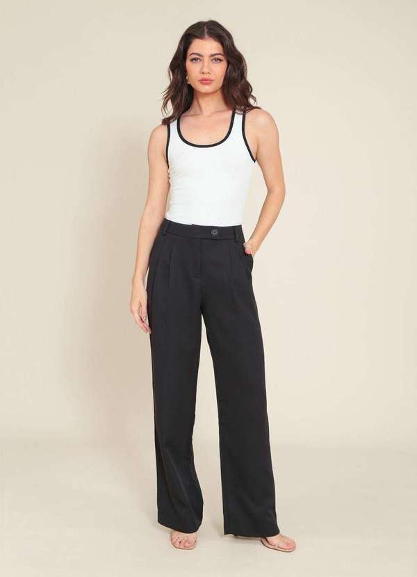 Pop Me - Blusa Regata em Ribana com Vies Bicolor e Decote U Branco 4