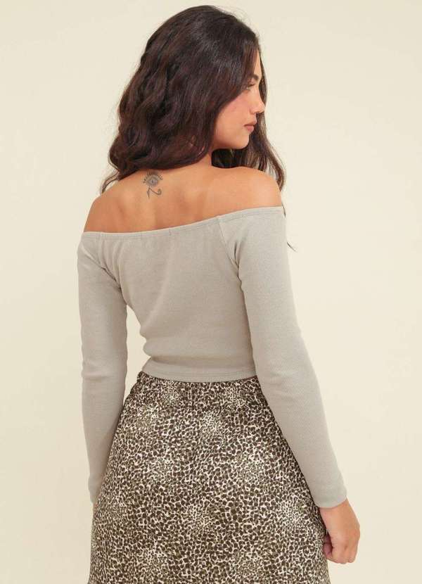 Pop Me - Blusa Ribana Manga Longa Decote Ombro a Ombro Cinza 3