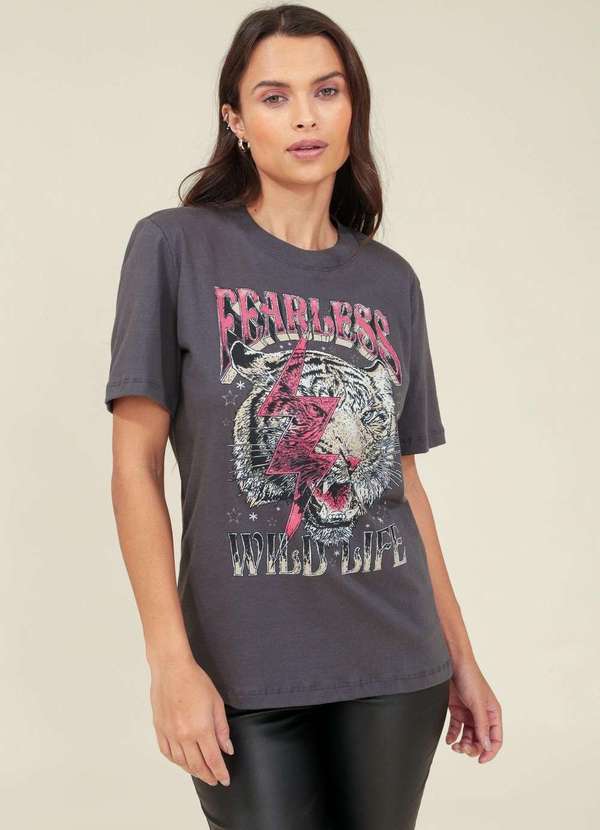 Pop Me - Blusa T-Shirt Manga Curta Tigre Fearless Cinza