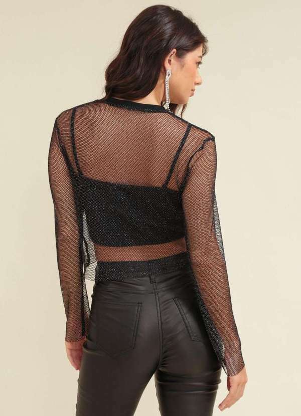 Pop Me - Blusa Tela Lurex Manga Longa Preto 2