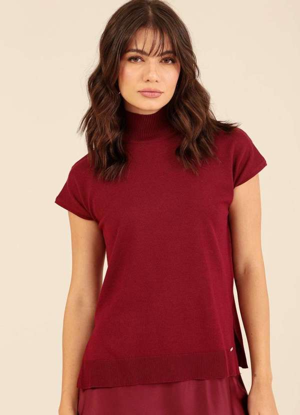 Pop Me - Blusa Trico Manga Curta Gola Alta Vermelho