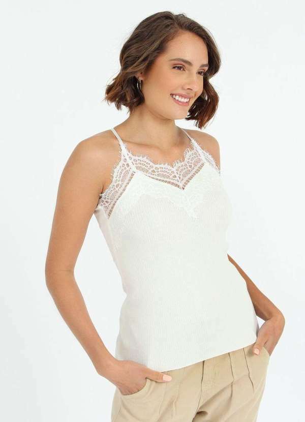 Pop Me - Blusa Tricot Alca Renda Branco