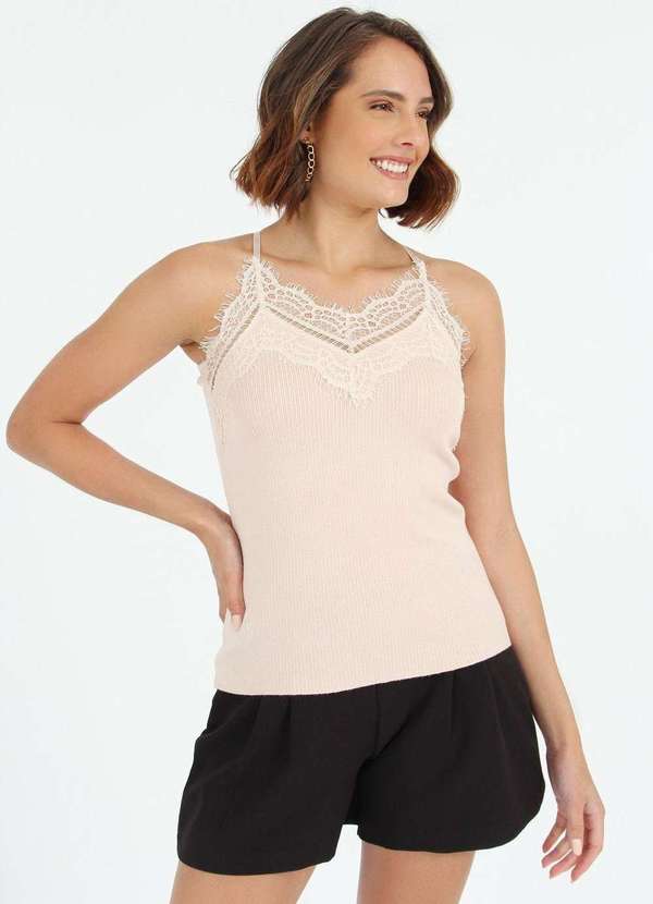 Pop Me - Blusa Tricot Alca Renda Rosa