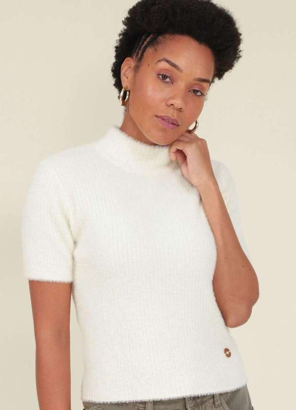 Pop Me - Blusa Tricot Pelinho Gola Alta Branco