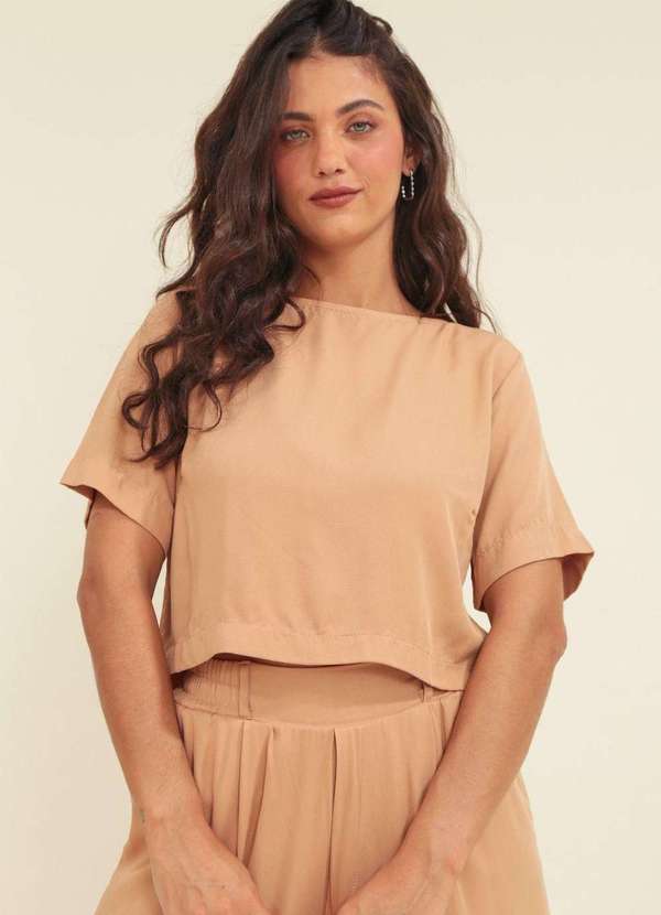 Pop Me - Blusa Viscose Twill Manga Curta Bege