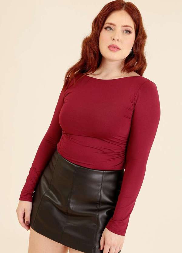 Pop Me - Body em Malha Manga Longa com Decote Costas Vermelho
