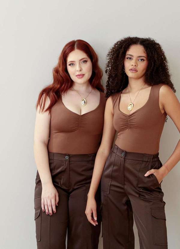 Pop Me - Body em Malha sem Manga com Franzido no Busto Marrom 4