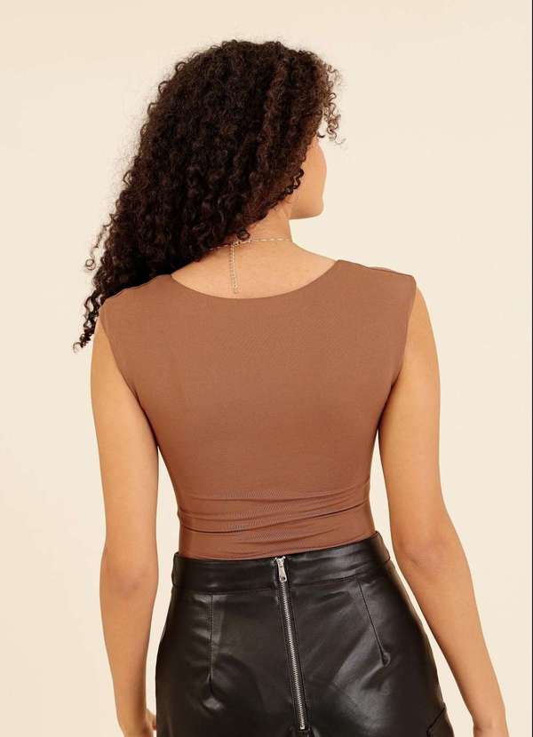 Pop Me - Body em Malha sem Manga com Franzido no Busto Marrom 6