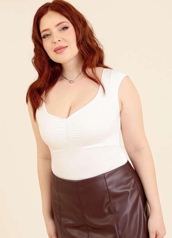Pop Me - Body em Malha sem Manga com Franzido no Busto Branco