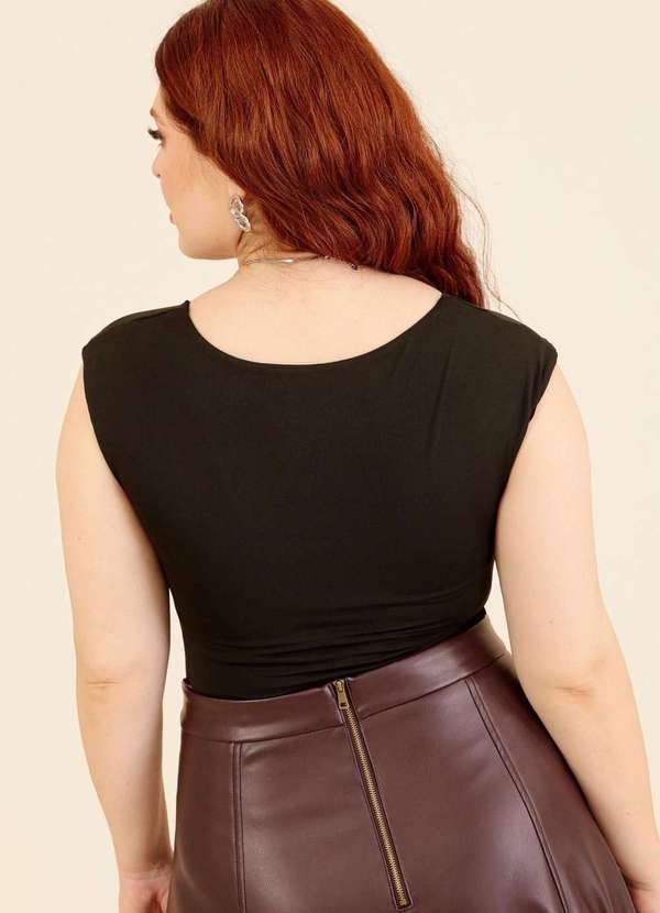 Pop Me - Body em Malha sem Manga com Franzido no Busto Preto 2