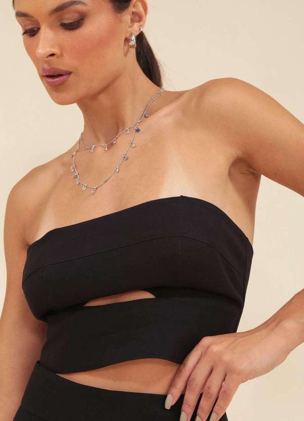 Pop Me - Cropped Alfaiataria Tomara que Caia com Vazado Preto