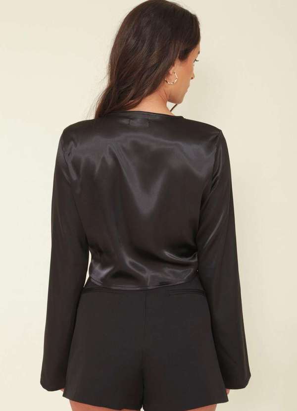 Pop Me - Cropped Cetim Manga Longa no Frente Preto 2