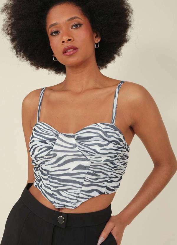 Pop Me - Cropped Corset Alca Tule Zebra Branco