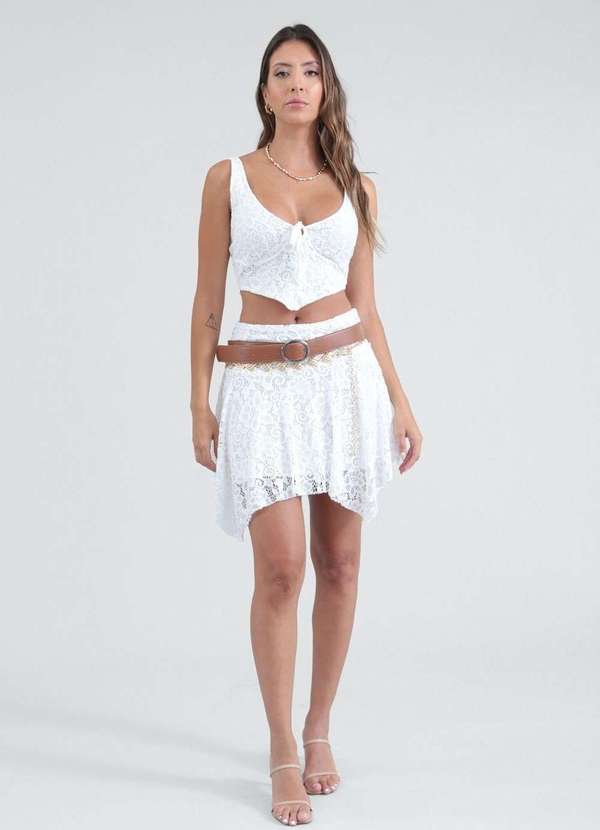 Pop Me - Cropped em Malha Rendada sem Mangas Abertura Decote Branco 4