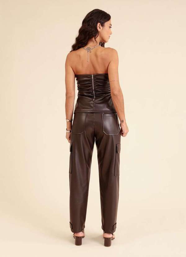 Pop Me - Cropped em Pu com Busto Franzido Marrom 5