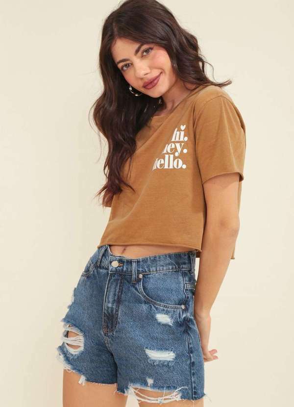 Pop Me - Cropped Malha Estonada Hi Hey Hello Bege