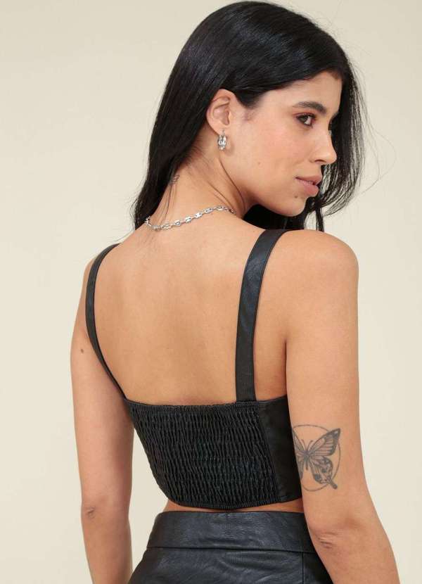 Pop Me - Cropped Pu com Alcas e Abertura Lateral Preto 2