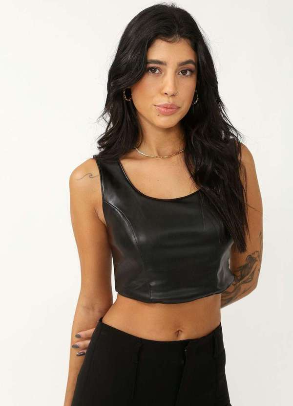 Pop Me - Cropped Pu  Lastex Costa Preto