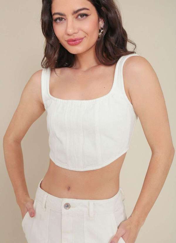 Pop Me - Cropped Sarja sem Manga Recortes Espartilho Bege