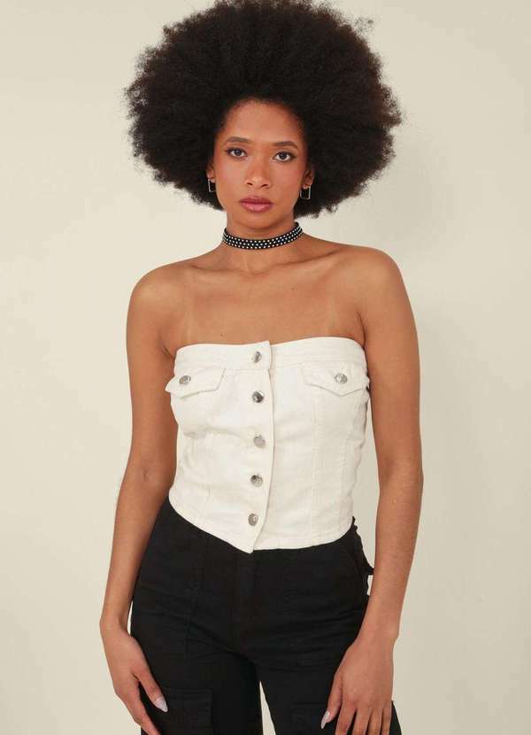 Pop Me - Cropped Tomara que Caia em Sarja Branco
